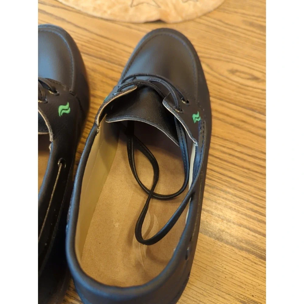 Boatman Cactus Leather‎ Yachty Mens Size 10 Black Cactus Leather Casual Lace Up